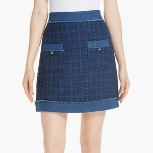 Kate Spade Yoke Denim Trim Tweed Mini Skirt Size 0